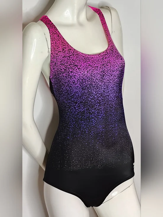 Speedo Women's Pink to Black Ombre Performance One-Piece Ultra back Swimsuit - Picture 3 of 16